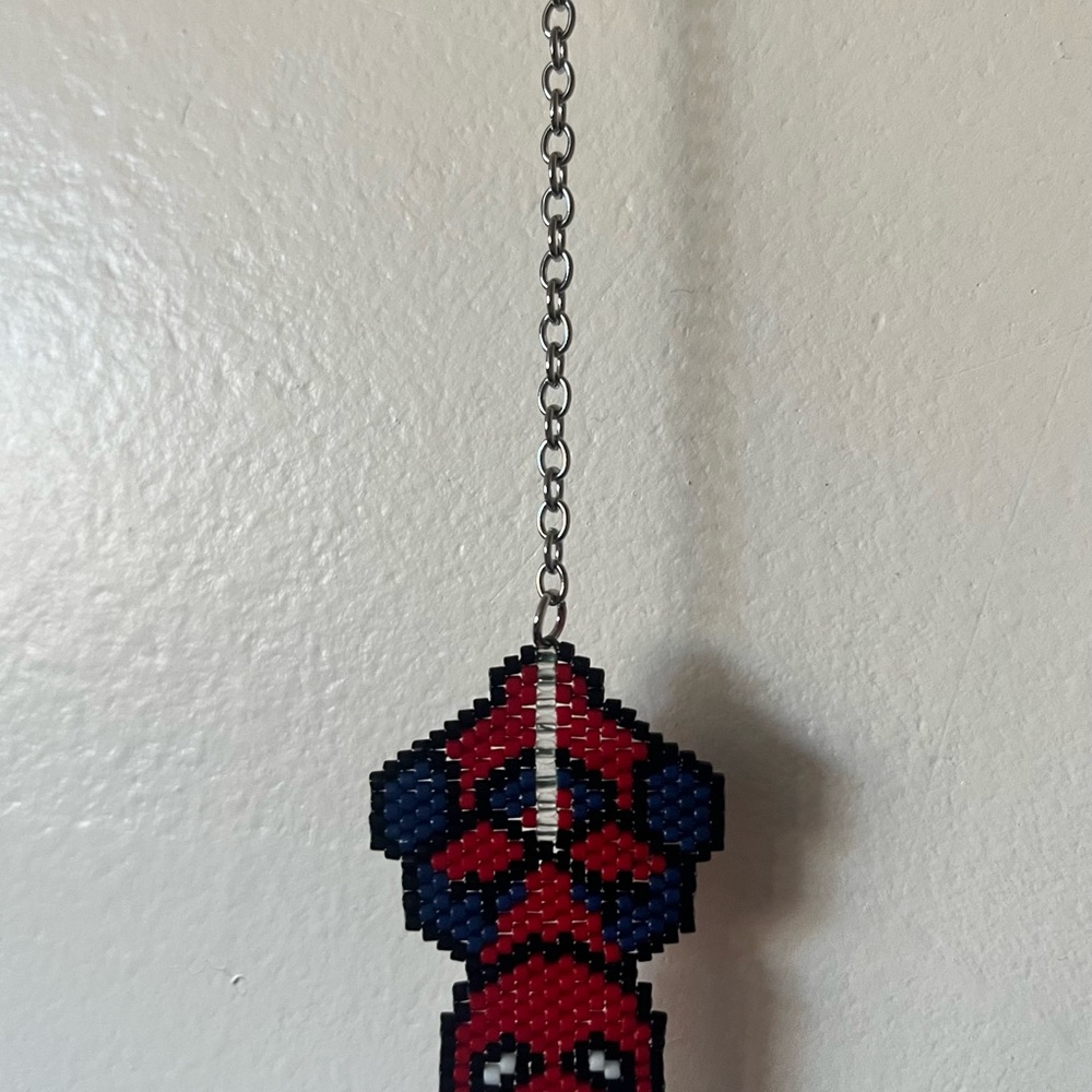 Hand Crafted Beaded Keychain - Red and Blue